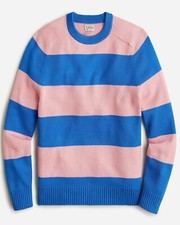J. CREW Men's Heritage Cotton Crewneck Sweater Striped Santorini Coral Mist NWT