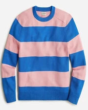 J. CREW Men's Heritage Cotton Crewneck Sweater Striped Santorini Coral Mist NWT
