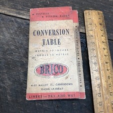 BRICO Pistons Metric Inches Conversion Table Vintage