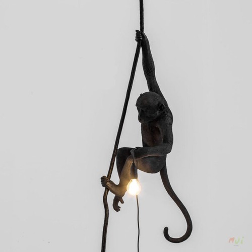 Monkey Pendant Lamp Animal Chandelier Ceiling Hemp Rope Suspension Lights - Picture 4 of 13