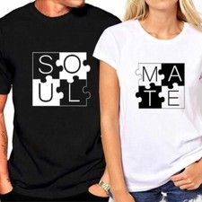 ¡NUEVO! Camisetas rompecabezas amor alma gemela San Valentín a juego parejas S-3XL