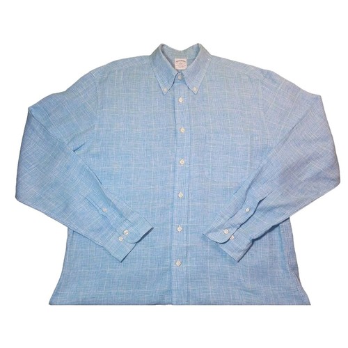 Vintage Brooks Brothers 346 Shirt Mens Large Blue Linen Long