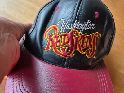 Vintage Washington Redskins Leather Hat Embroidered Stitch Logo Red Black Men OS