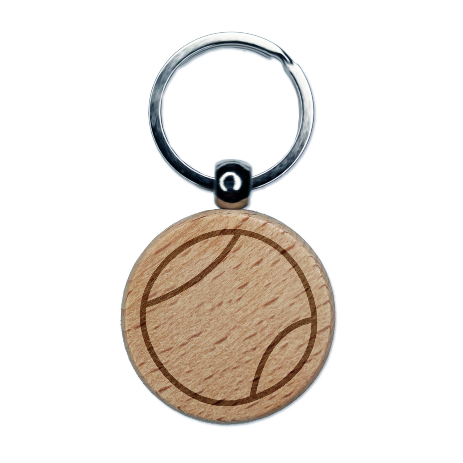 Tennis Ball Doodle Engraved Wood Round Keychain Tag Charm