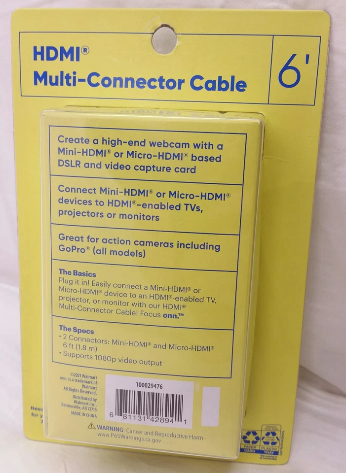 focus onn. HDMI Multi Connector Cable Mini/Micro 6 feet 1080p, NEW - Image 2 of 4