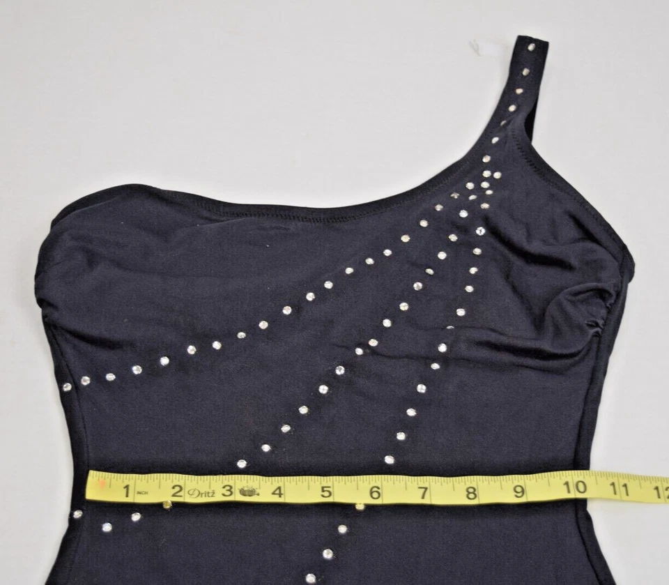 Traje de baño vintage DeWeese talla 10/32 S/M años 60 negro estrás rayas 1 hombro Foto 3 de 4