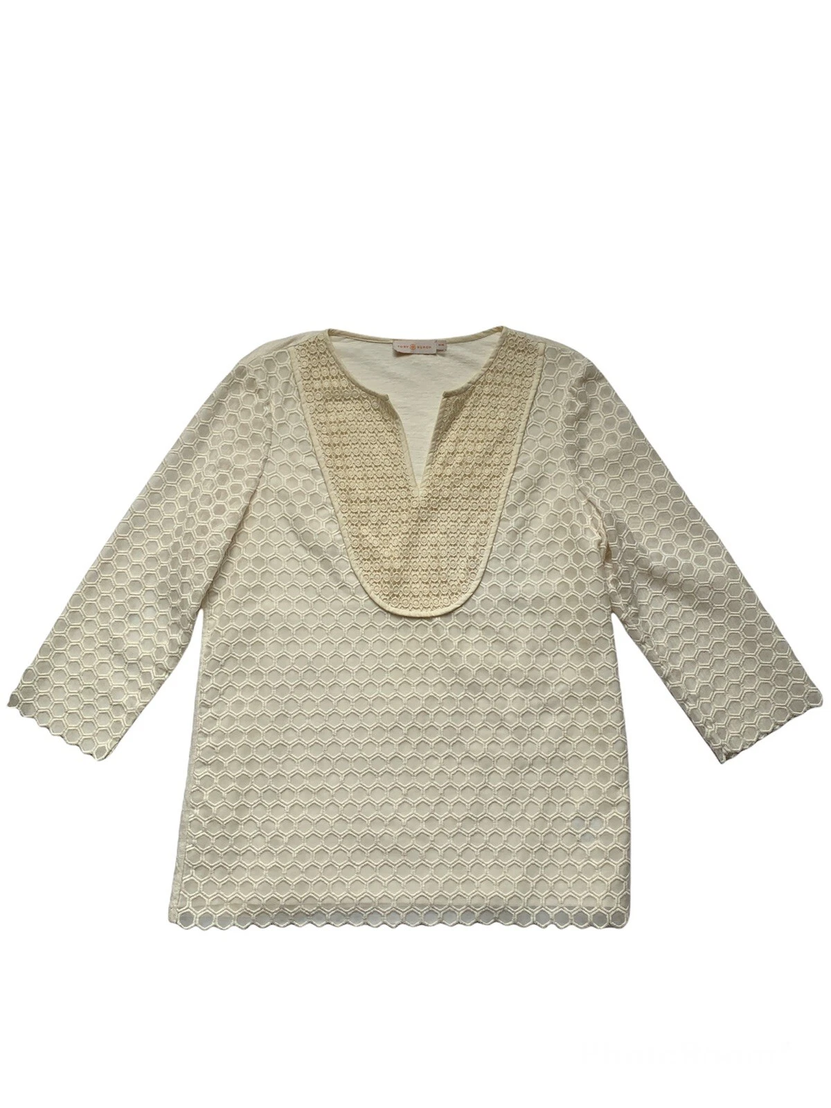 Camicetta tunica Tory Burch sovrapposizione geometrica taglia media GG122