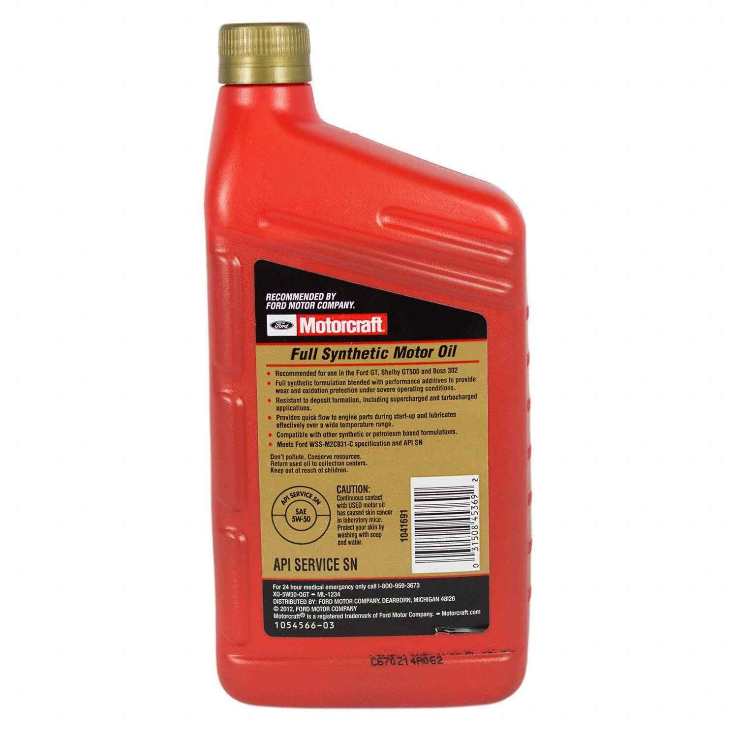 6 Quarts Motor Oil OEM for FORD MOTORCRAFT Fully Synthetic SAE 5W50