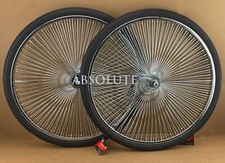 VINTAGE LOWRIDER 26" 144 SPOKE CHROME DAYTON RIM SET W/ 1.75 BLACK BRICK TIRES.