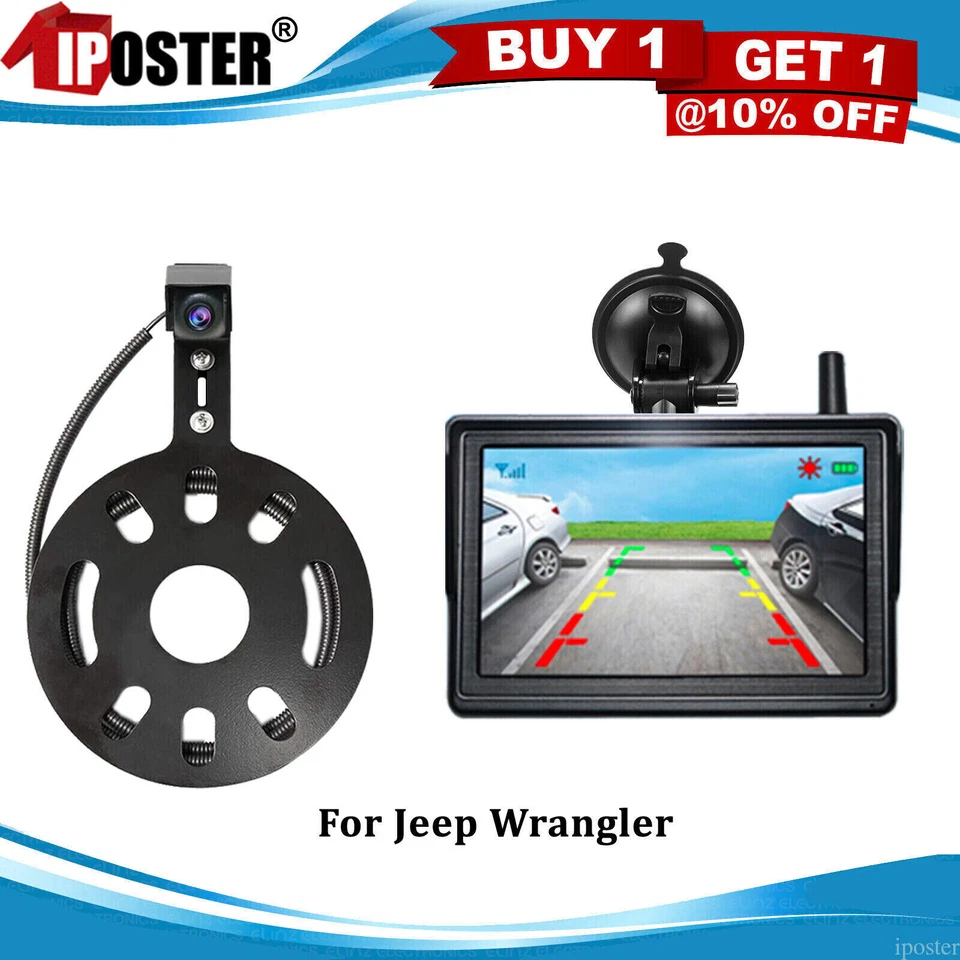 Wireless 5" IPS Monitor with Spare Tire Mount Backup Camera HD For Jeep Wrangler - Image 2 of 4
