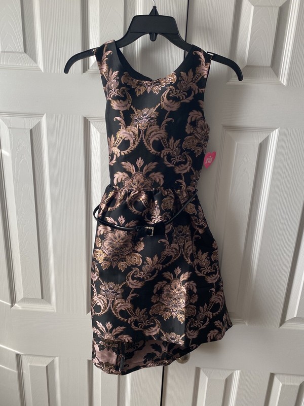 Children's Place Girl's  Black & Gold Floral Dress w/ Belt 12