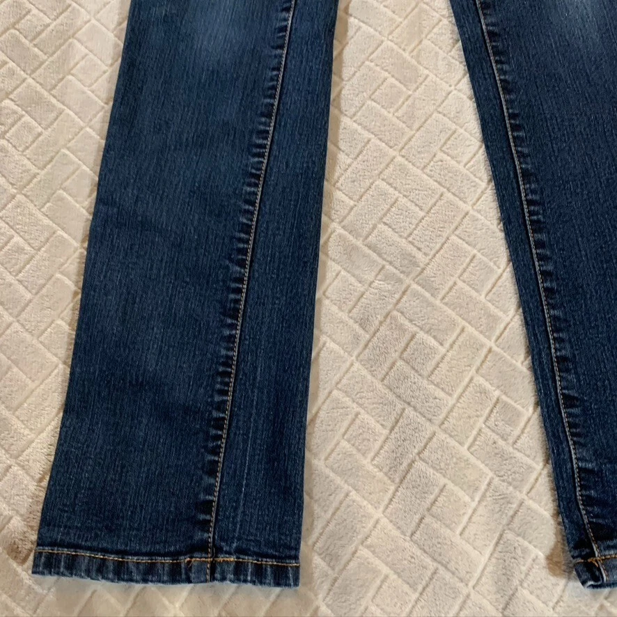 Pantalones de mezclilla Anne Klein para mujer 0 azules rectos tiro bajo lavado oscuro elásticos Foto 3 de 4