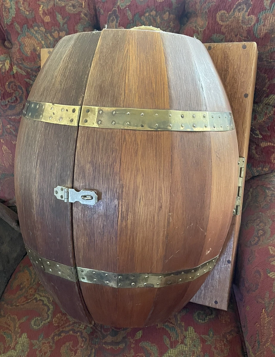 Vintage Wood Whiskey Barrel Bar Hanging Wall Liquor Cabinet Nice