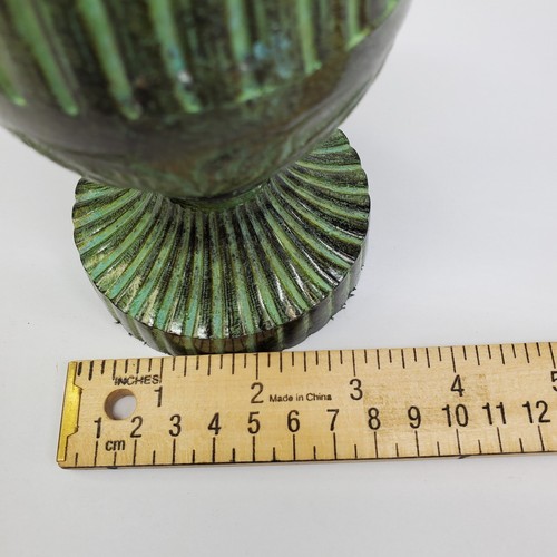 Egg Shaped Verdigris Metal Finial Tabletop Mantel Pedestal Fluted Orb Patina - Picture 5 of 12