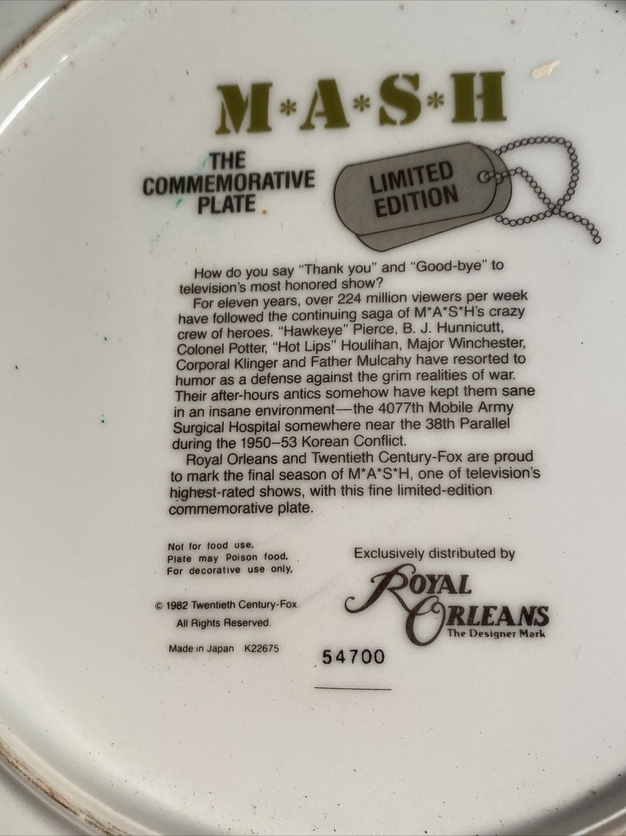 MASH 4077th Limited Edition Commemorative PLATE #54700 Made