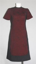 VTG Geometric Squares Lines Zipper Back Textured Polyester Knit Dress Wm's S/M