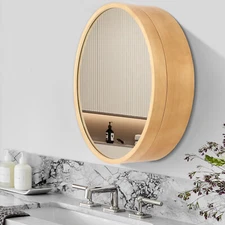 19.5inch Bathroom Vanity Wall Mounted 2 in 1 Wood Cabinet with Round Mirror.