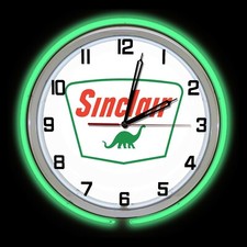 19" Sinclair Dino Dinosaur Gas Oil Sign Logo Double Neon Clock Green Neon