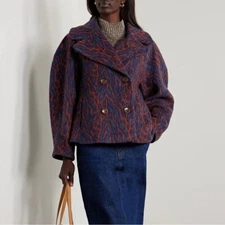 Ulla Johnson 2024 Dorothea Ocelot Animal Print Brushed Wool Double Breasted Coat