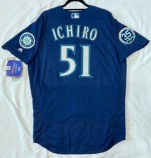 Authentic Majestic 52 2XL, SEATTLE MARINERS BLUE FLEX BASE ICHIRO SUZUKI Jersey