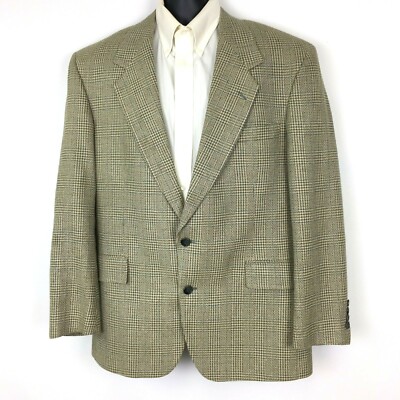 Mark Shale Sport Coat Blazer 43R Tan Plaid Check 2 Button Ventless 
