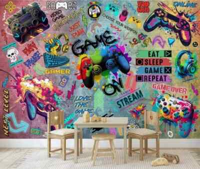 Kids Theme Gaming Boys Room Wallpaper Mural Removeable Washable Peel & Stick New