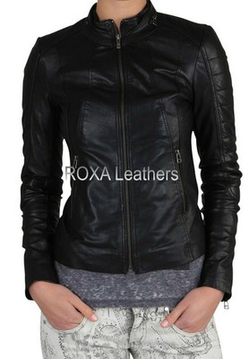 NEW Model Women Slim Fit Rider Black Zipper Genuine Lambskin Real Leather Jacket