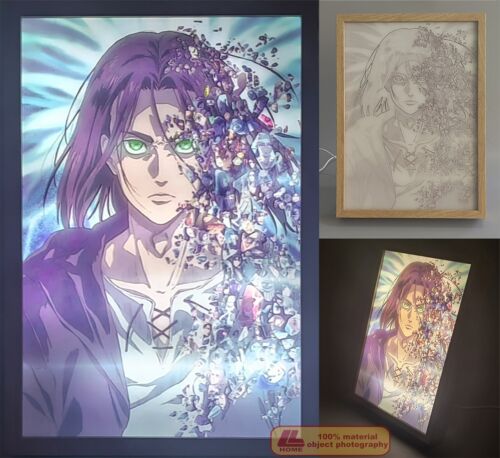 Anime Titan Eren LED light color change photo frame poster desk decor Xmas Gift - Photo 1/8