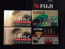 NEW LOT OF 4 VHS-C High Grade CAMCORDER VIDEO CASSETTE TAPES MAXELL TDK FUJI