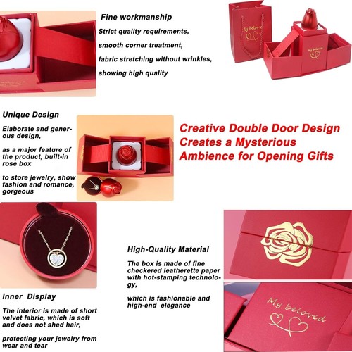 Regalos de Navidad para Mujer Rosa Anillo Caja Joyero Rosa Eterna Collares - Imagen 6 de 7