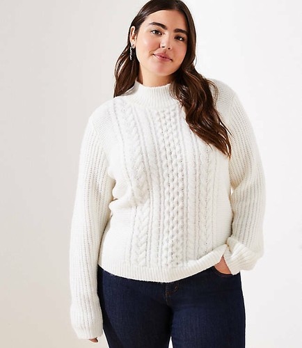 Loft Womens Cropped Turtleneck Cable 