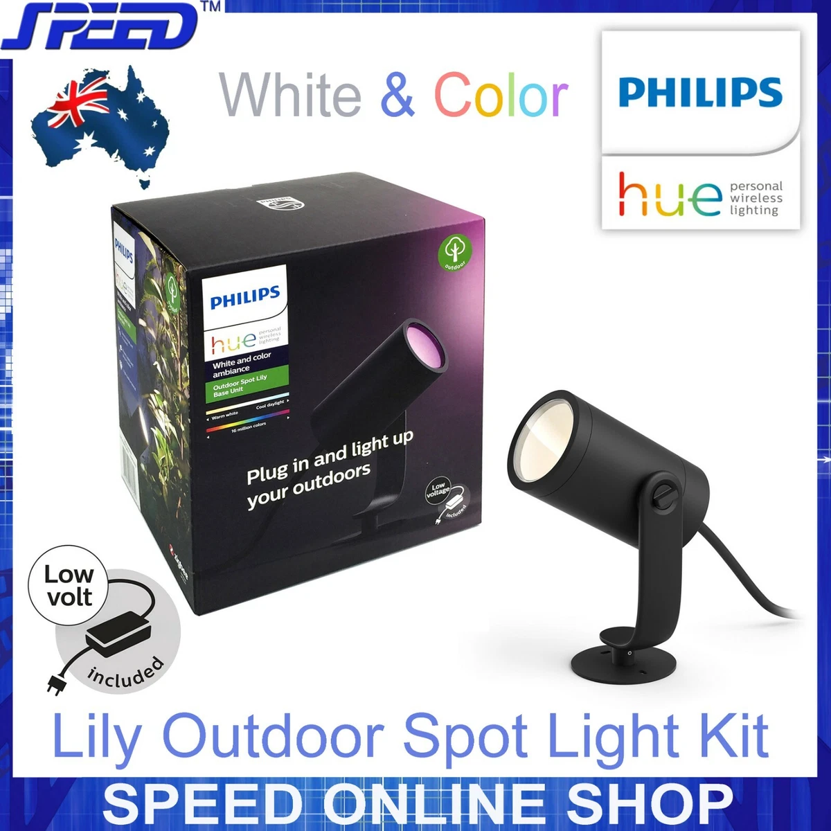 Philips Hue Lily Outdoor 8-Watt Black Low Voltage Plug-in Smart LED Spot  Light Kit in the Spot & Flood Lights department at