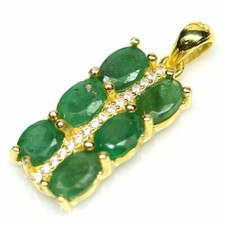 SHOLA Vrai Émeraude Verte Pendentif En Argent Sterling N375