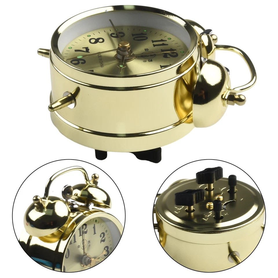 1*Horseshoe Mechanical  Gold Alarm Clock Manual Wind Up Vintage Metal Clock Cute - Image 3 of 4