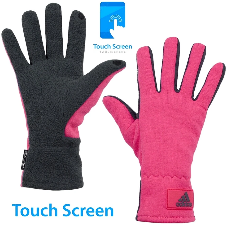 Warme Adidas Touchscreen Finger Handschuhe Fleece Damen Kinder schwarz/pink m l - Bild 1 von 4