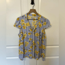 ModCloth floral darted button front tie blouse 1X