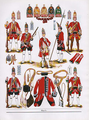 イングランド代表 vintage print uniform VINTAGE MILITARY UNIFORM PRINT ~ 1751 INFANTRY OF THE LINE