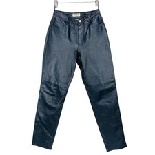 VTG Hugo Buscati Leather Pants Womens 8 Black High Rise Lined Slim 80's 90's