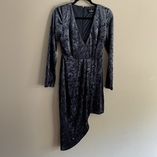 Lulus Women S Strong Ambition Slate Blue Velvet Long Sleeve Asymmetrical Dress