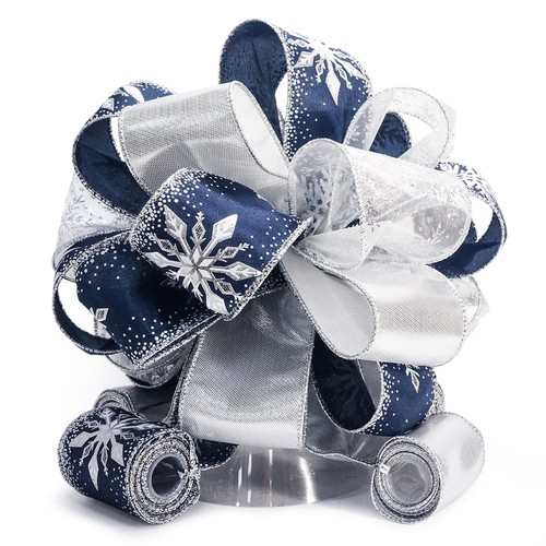 Blue Snowflake Christmas Tree Topper Bow 11