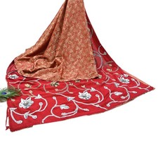 Pre-owned Anamika Khanna Red Georgette Silk Saree Hand Embroidered Designer Sari