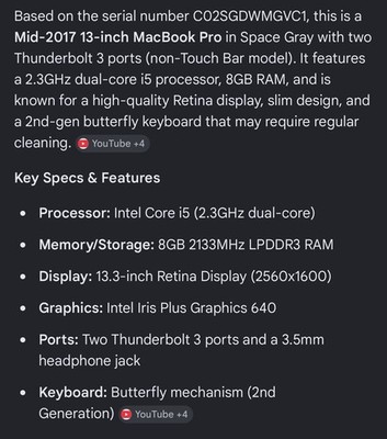 2017 MacBook Pro 13 I5