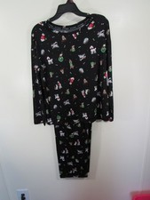 New Joyspun 2 Piece Pajama Set Size S 4 6 Black Christmas Dogs Long Sleeve