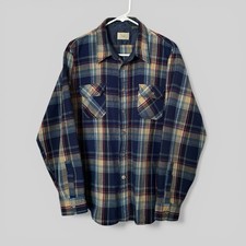 VTG Sears 1970  s Men  s Flannel Shirt Blue Plaid Lumberjack Gorpcore Size XL