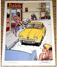 WALTHERY & DELVAUX Ex libris PIN UP & VOITURES Dauphine Signé