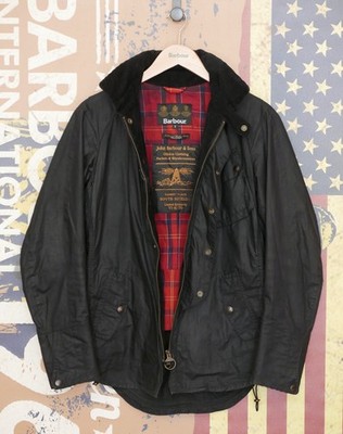 £349 seltene Barbour Tokito Motorrad schwarze Wachsjacke mit Kapuze für Herren Small