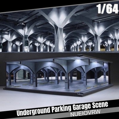 Diorama 1/64 Car Garage Model LED Street Building Parking Lots Display Gifts US