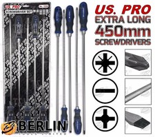US PRO HEAVY DUTY EXTRA LONG 5pc Screwdriver Set 450mm PZ2 PZ3 PH2 PH3 SL8 Pozi
