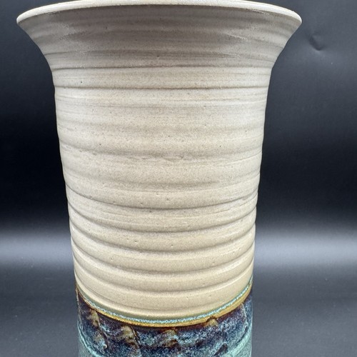 Studio Pottery Vase 11.5” Color Block Turquoise Beige Signed WC - Picture 3 of 12