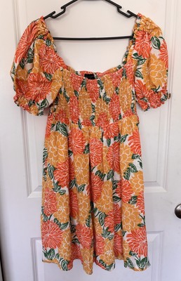 House Of Harlow 1960 Linen Dress Orange Flower Print XL Smock Mini Tropical 3098